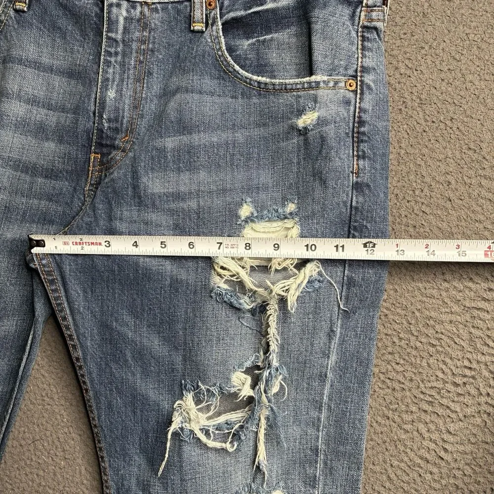 Levis Jeans Mens 36x34 Blue Denim 527 Low Boot Cut Medium Wash Flare Thrashed